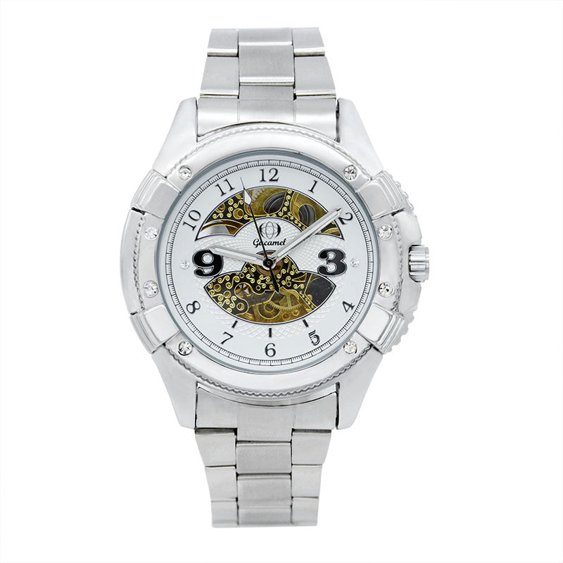 GESMART Men's Skeleton Automatic Mechanical Watch Diamond Studded Leather Band Fashion