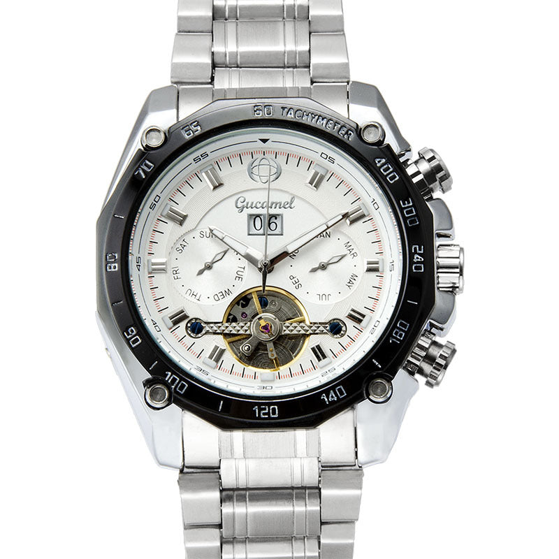 GESMART Men's Tourbillon Automatic Mechanical Watch Day Date Calendar Business Fashion