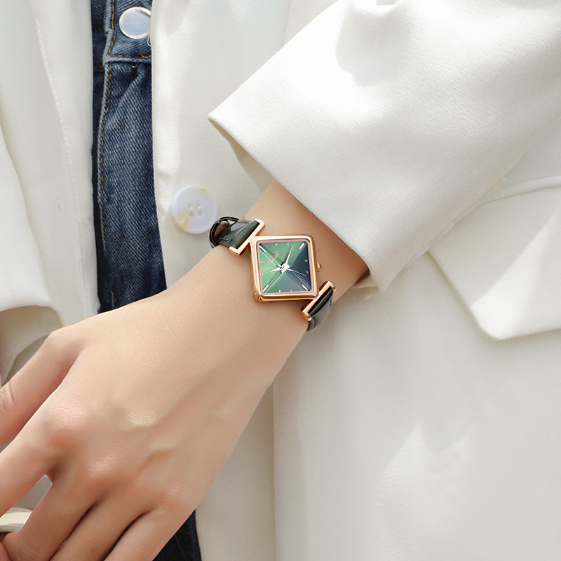 Women's Student Minimalist Prism Small-Green Waterproof Watch