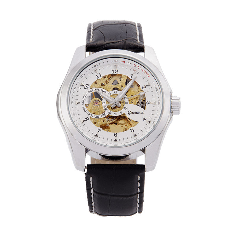 GESMART Men's Skeleton Automatic Mechanical Watch Leather Band Business Fashion