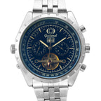 GESMART Men's Tourbillon Mechanical Watch Exhibition Case Back Luminous Leather Band Sports