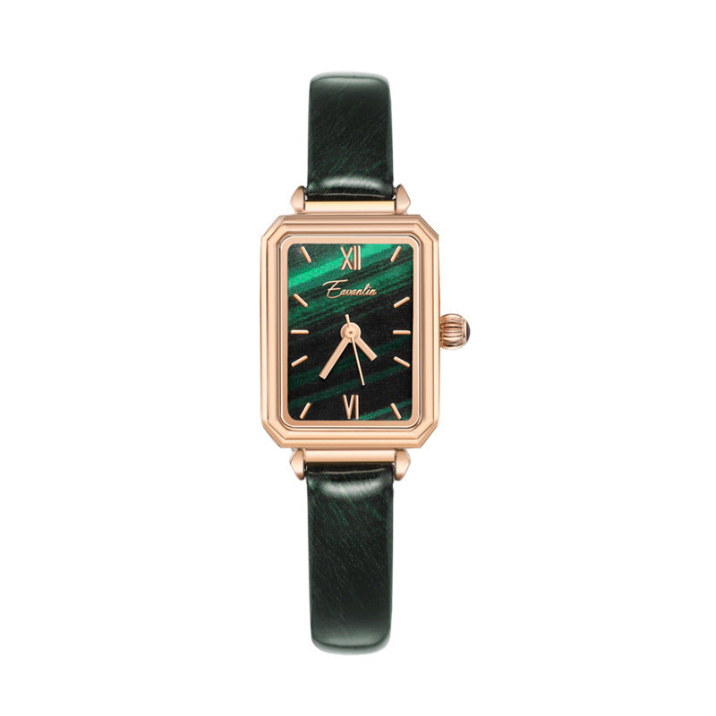 GESMART Women's Square Minimalist Watch Peacock Green Texture Dial Small Green Ladies Wristwatch
