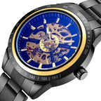 GESMART Men's Automatic Mechanical Watch Steel Band Skeleton Exhibition Case Back Business