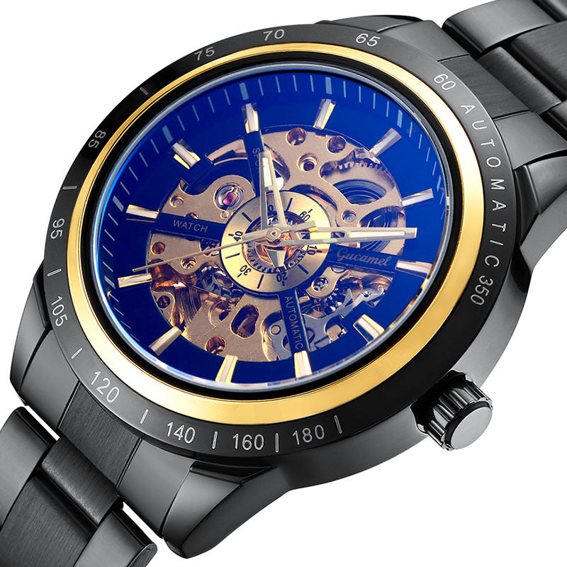 GESMART Men's Automatic Mechanical Watch Steel Band Skeleton Exhibition Case Back Business