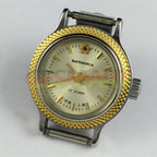 Shanghai Manual Lady Watch with golden nails, yellow dial, round case, 17 jewels, elegant design for stylish wear.