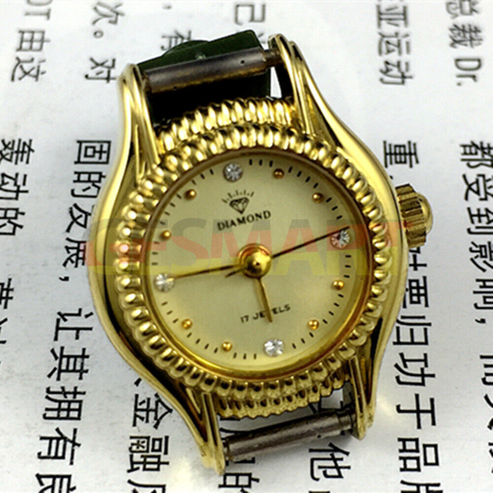 SHANGHAI DIAMOND manual mechanical lady watch with yellow dial and golden nail markers, elegant design.