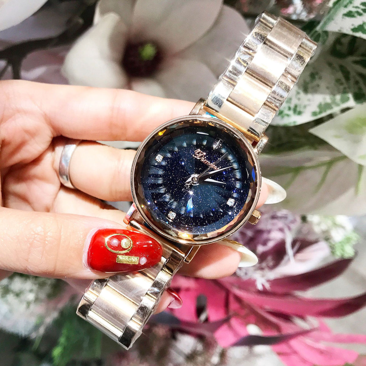Women's Starry-Sky Rhinestone Copper-Case Steel Quartz Watch