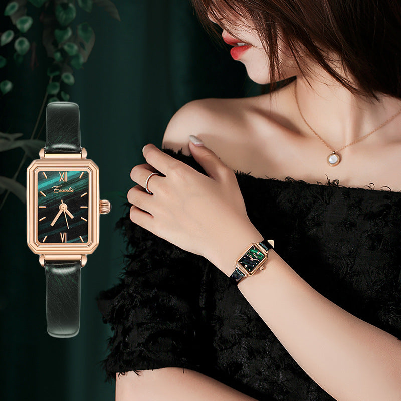 GESMART Women's Square Minimalist Watch Peacock Green Texture Dial Small Green Ladies Wristwatch