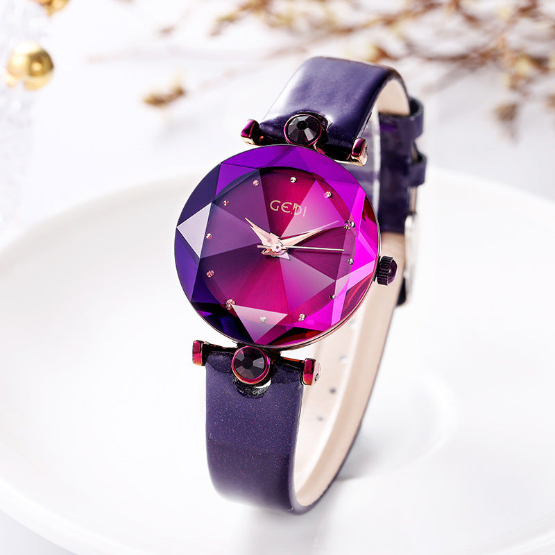Women's Student Rhinestone Korean-Style Leather-Strap Quartz Watch
