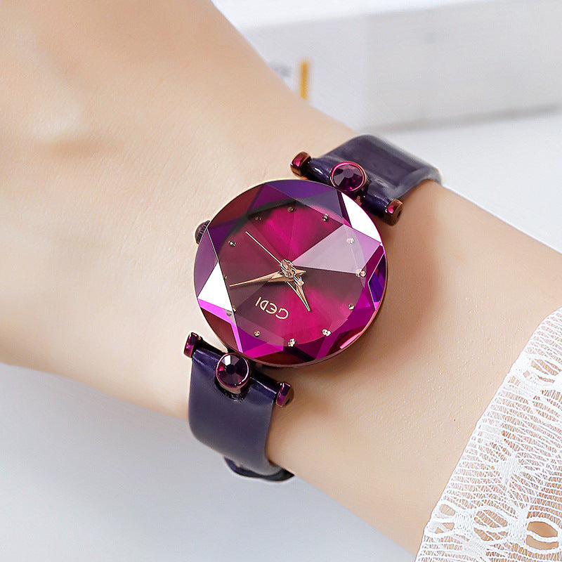 Women's Student Rhinestone Korean-Style Leather-Strap Quartz Watch
