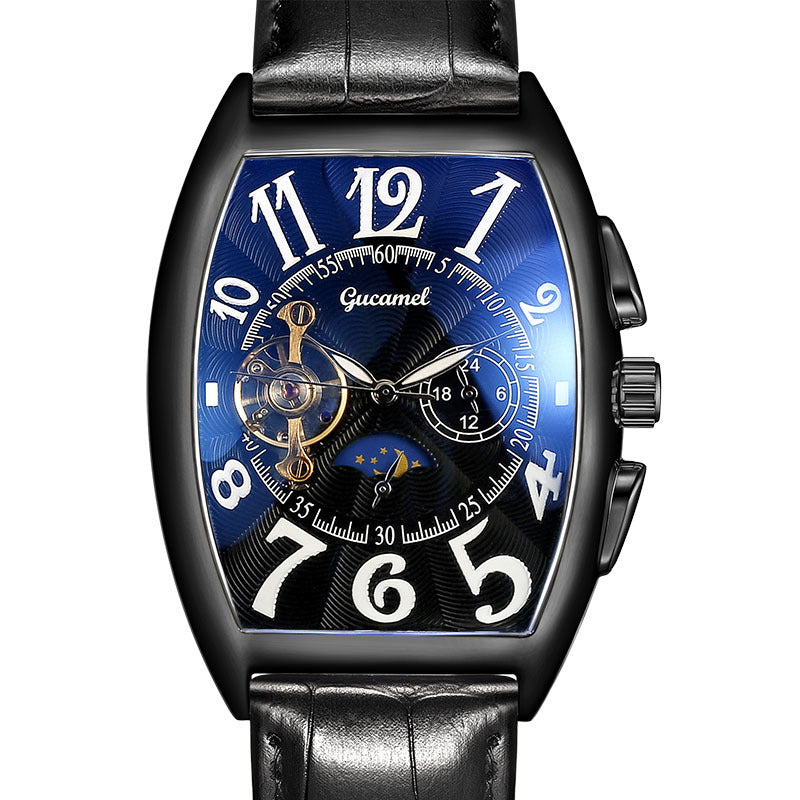 GESMART Men's Tonneau Shape Tourbillon Automatic Skeleton Mechanical Watch