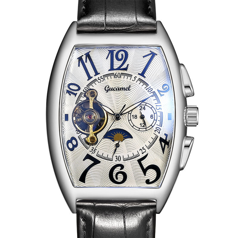 GESMART Men's Tonneau Shape Tourbillon Automatic Skeleton Mechanical Watch