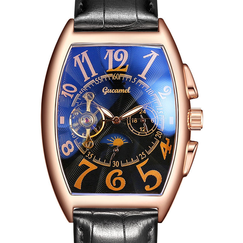 GESMART Men's Tonneau Shape Tourbillon Automatic Skeleton Mechanical Watch