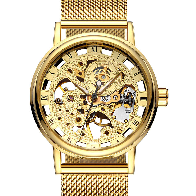 GESMART Men's Hand Winding Mechanical Watch Mesh Band Skeleton Exhibition Case Back Business