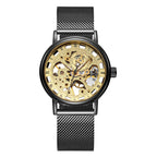 GESMART Men's Hand Winding Mechanical Watch Mesh Band Skeleton Exhibition Case Back Business