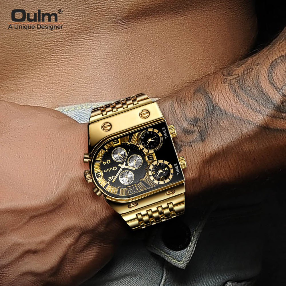 Men's Multi-Timezone Large-Dial Luminous Steel Watch