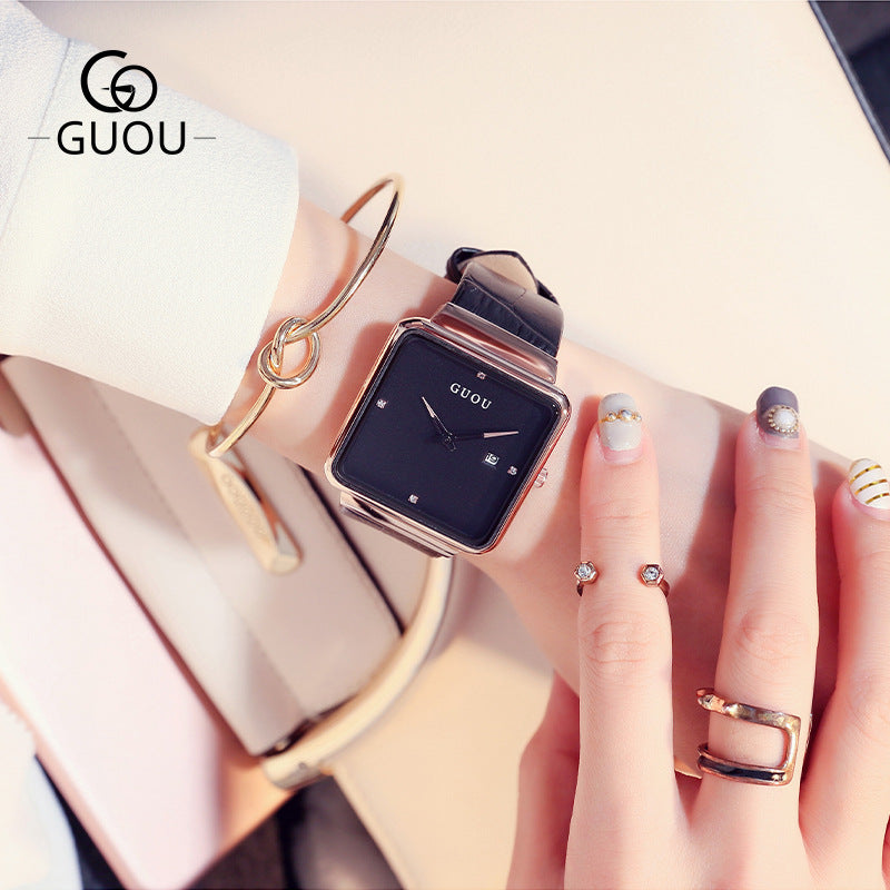 GESMART Women's Square Dial Calendar Quartz Watch Leather Band Minimalist Elegant Ladies Wristwatch