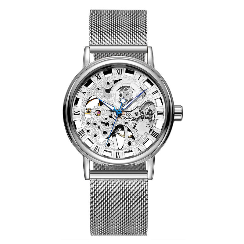 GESMART Men's Hand Winding Mechanical Watch Mesh Band Skeleton Exhibition Case Back Business