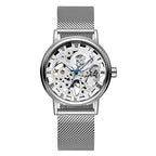 GESMART Men's Hand Winding Mechanical Watch Mesh Band Skeleton Exhibition Case Back Business