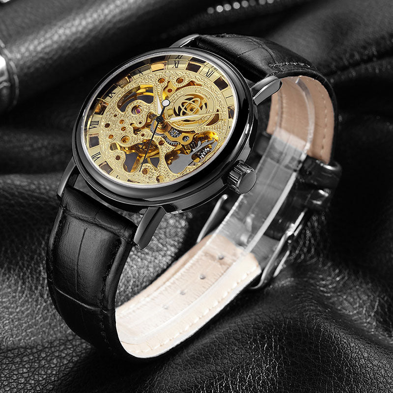 GESMART Men's Hand Winding Mechanical Skeleton Watch Exhibition Case Back Casual Fashion