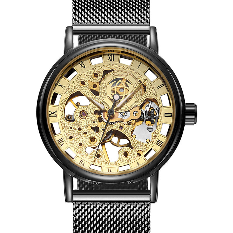GESMART Men's Hand Winding Mechanical Watch Mesh Band Skeleton Exhibition Case Back Business