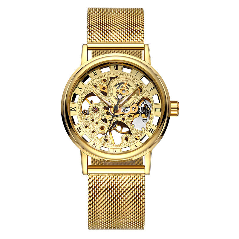 GESMART Men's Hand Winding Mechanical Watch Mesh Band Skeleton Exhibition Case Back Business
