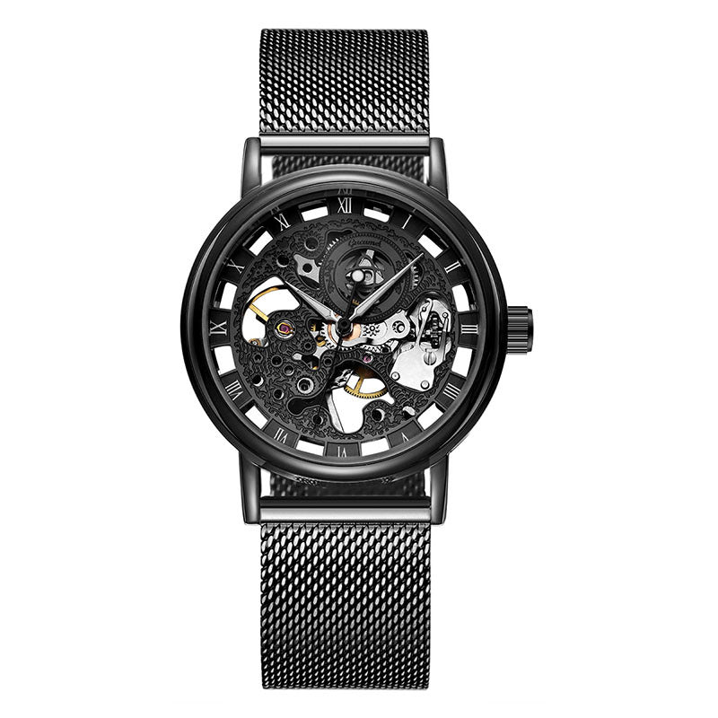 GESMART Men's Hand Winding Mechanical Watch Mesh Band Skeleton Exhibition Case Back Business