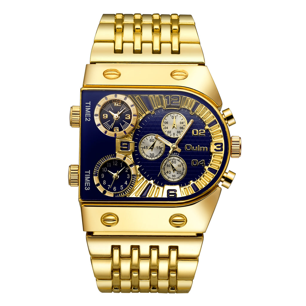 Men's Multi-Timezone Large-Dial Luminous Steel Watch
