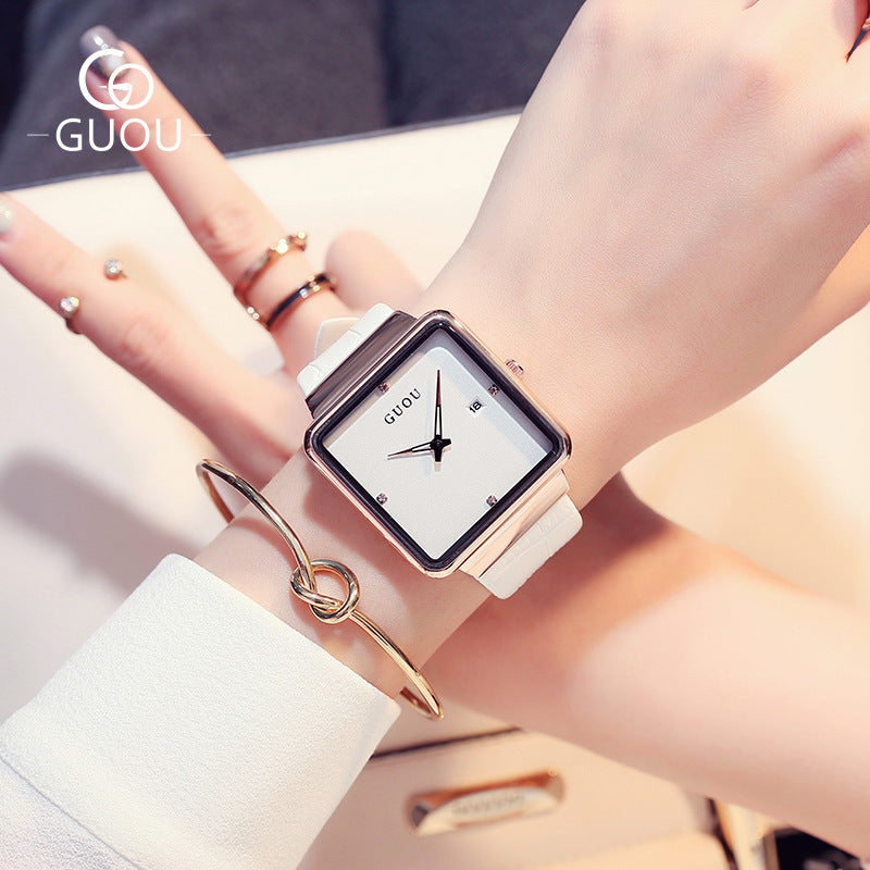 GESMART Women's Square Dial Calendar Quartz Watch Leather Band Minimalist Elegant Ladies Wristwatch