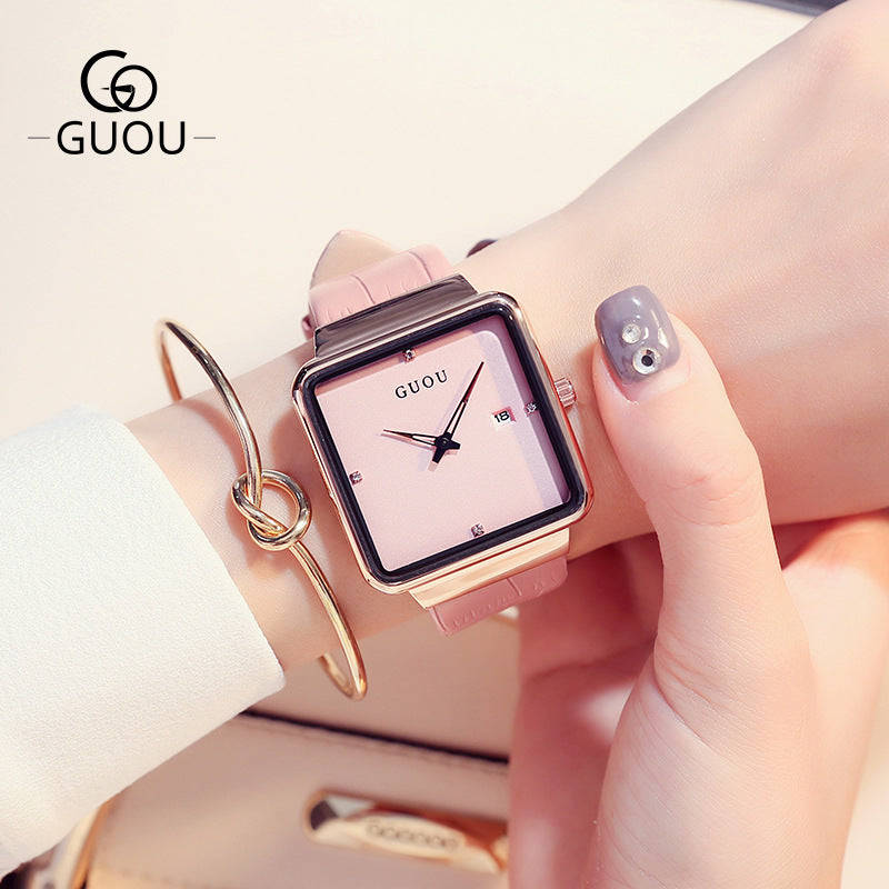 GESMART Women's Square Dial Calendar Quartz Watch Leather Band Minimalist Elegant Ladies Wristwatch