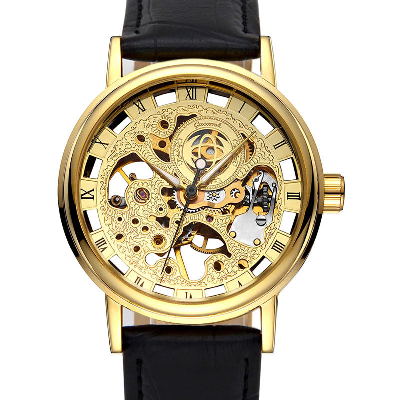 GESMART Men's Hand Winding Mechanical Skeleton Watch Exhibition Case Back Casual Fashion
