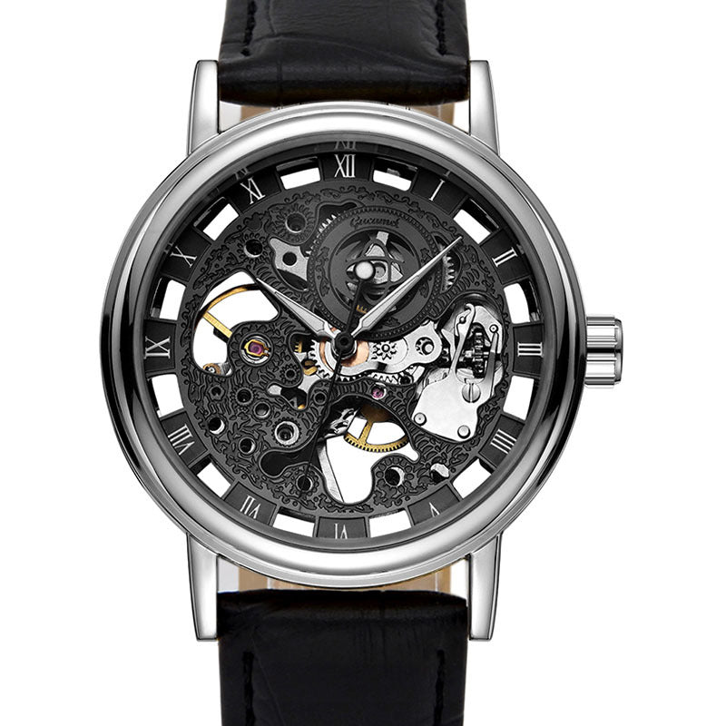 GESMART Men's Hand Winding Mechanical Skeleton Watch Exhibition Case Back Casual Fashion