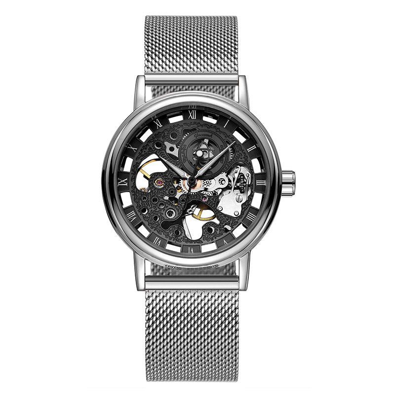 GESMART Men's Hand Winding Mechanical Watch Mesh Band Skeleton Exhibition Case Back Business