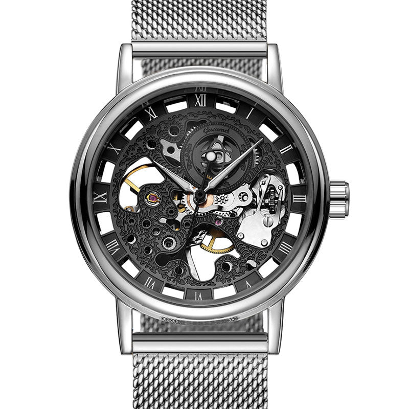 GESMART Men's Hand Winding Mechanical Watch Mesh Band Skeleton Exhibition Case Back Business