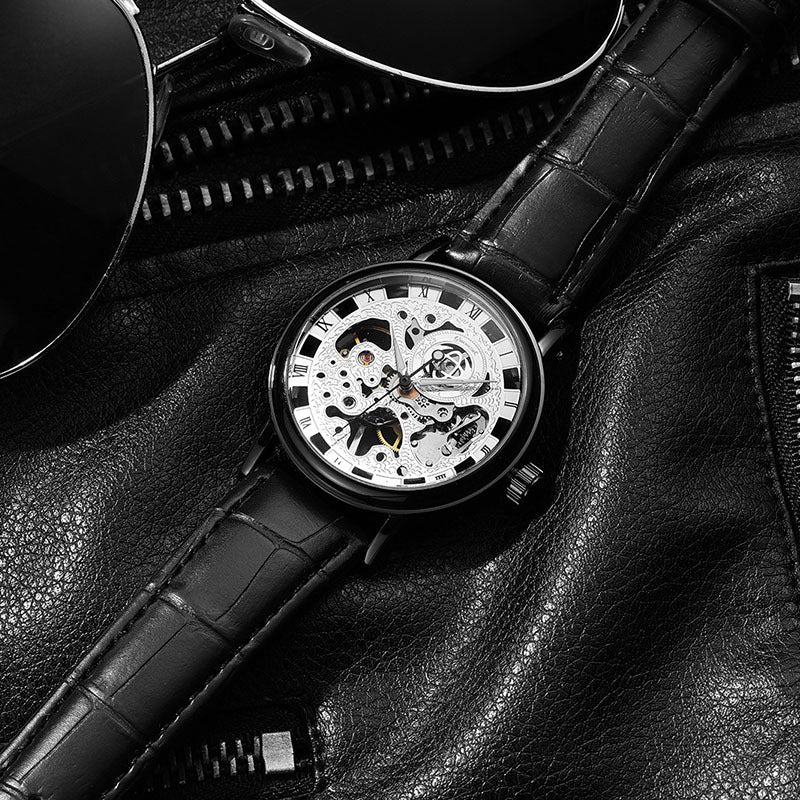 GESMART Men's Hand Winding Mechanical Skeleton Watch Exhibition Case Back Casual Fashion