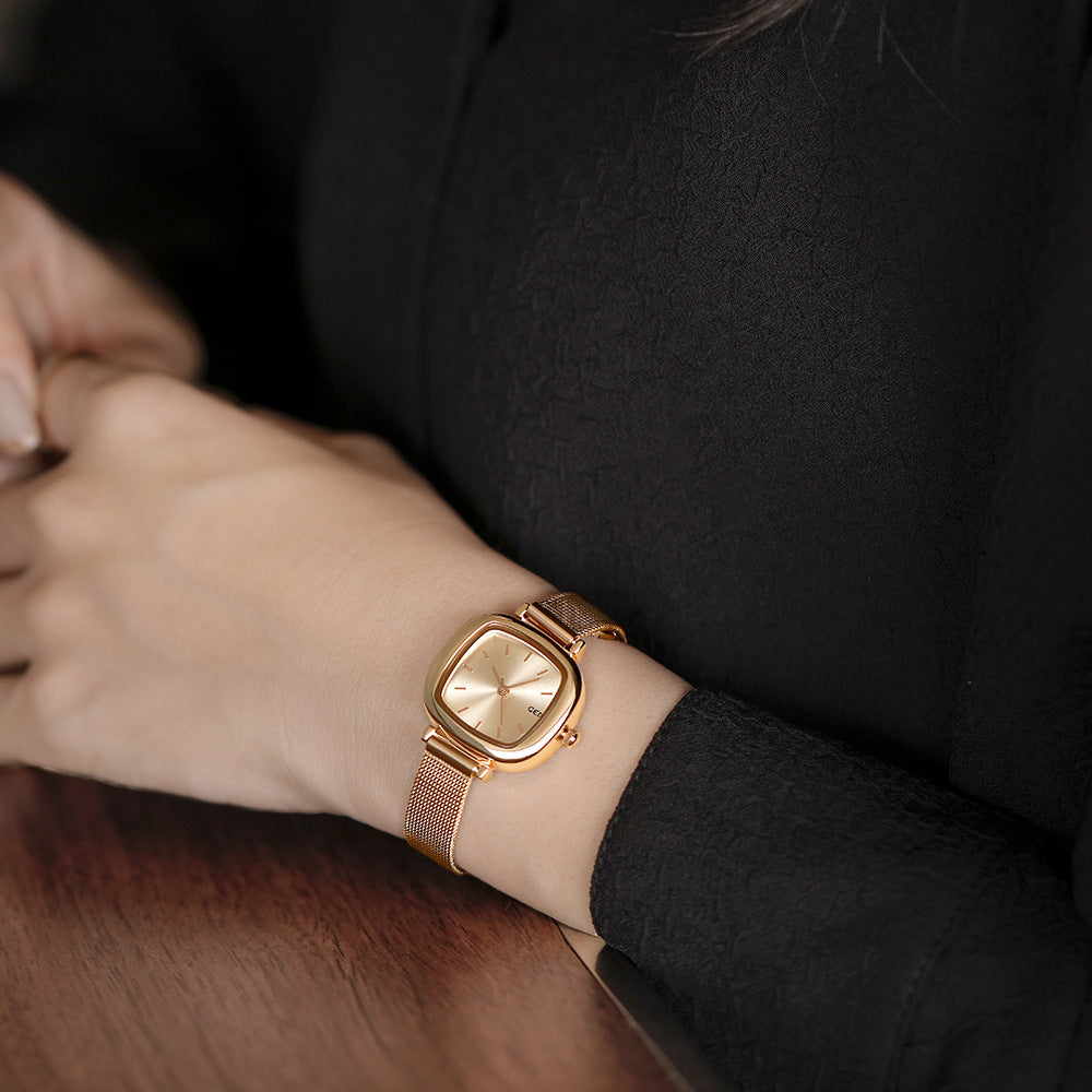 GESMART Women's Small Square Mesh Band Quartz Watch Slim Strap Minimalist Student Ladies Wristwatch