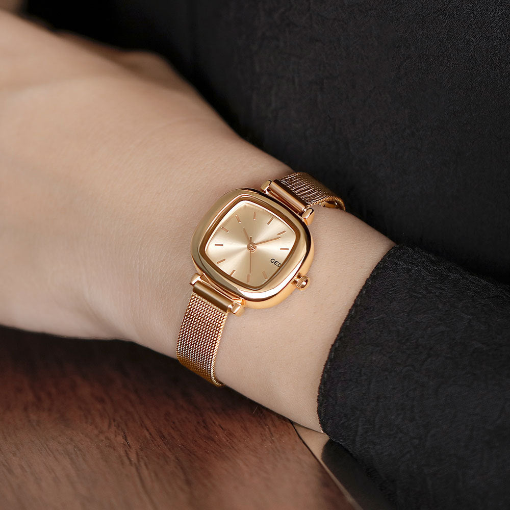 GESMART Women's Small Square Mesh Band Quartz Watch Slim Strap Minimalist Student Ladies Wristwatch