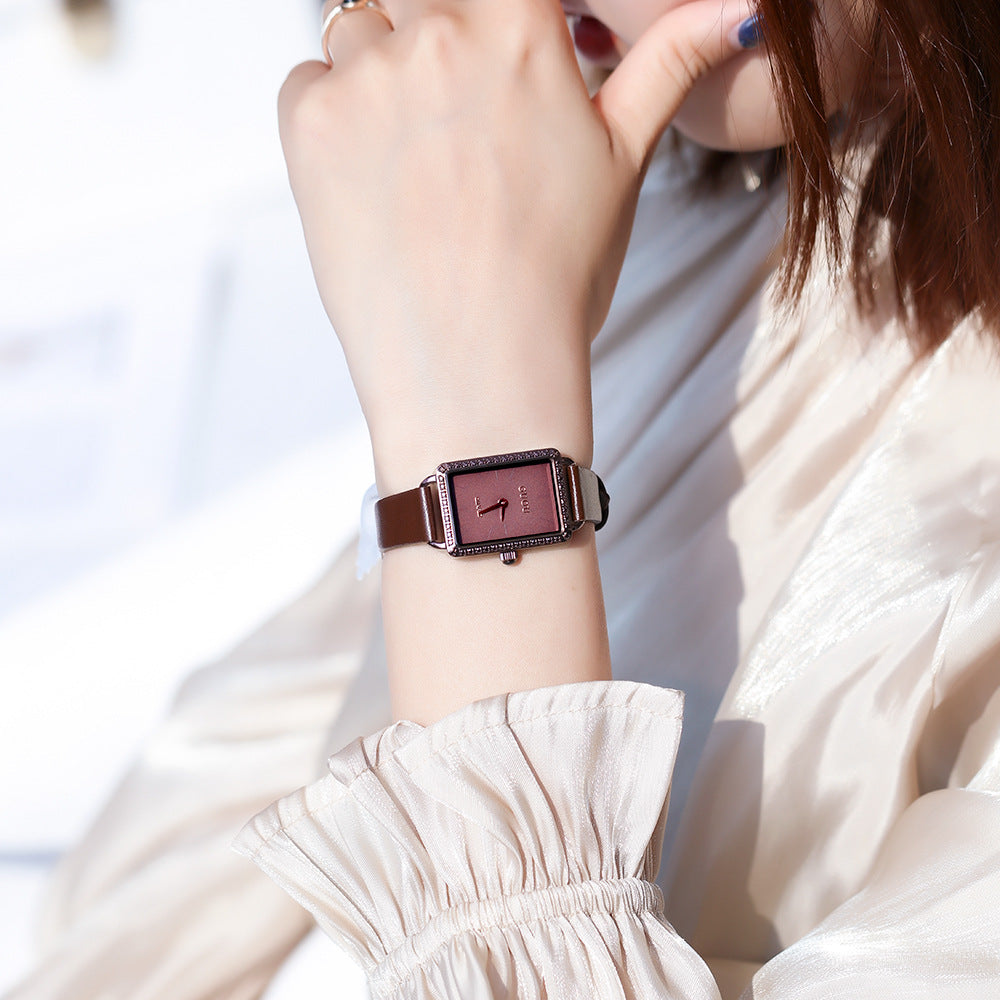 GESMART Women's Small Square Watch Slim Leather Band Compact Fashion Water Resistant Ladies Wristwatch