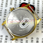 Golden 35mm mechanical watch with single calendar, showcasing elegant golden dial and case.