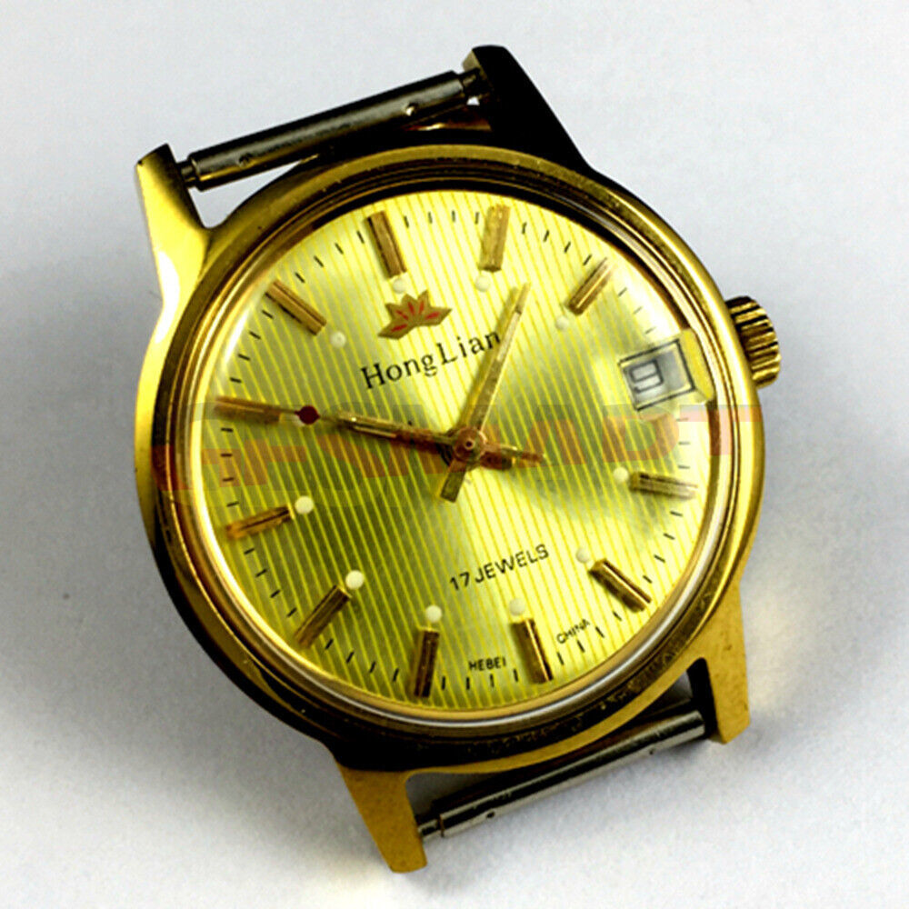 33mm HONGLIAN manual mechanical watch with single calendar at 3 o'clock, luminous hands on black dial for clear time.