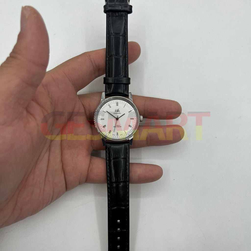 Shanghai Factory 36mm 8120 manual mechanical watch with shock resistance and 17 jewels, classic design.