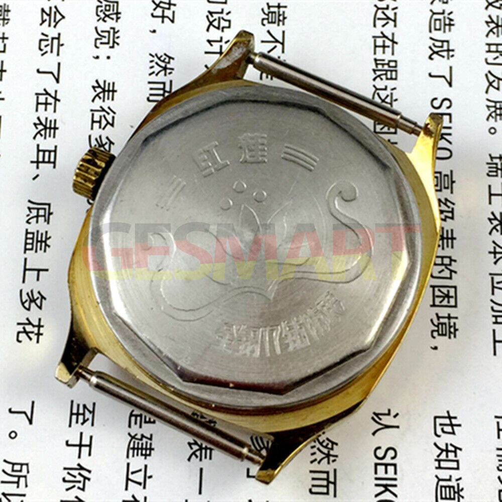 HONGLIAN manual mechanical watch with golden nail accents and square gold case on white dial for refined elegance.