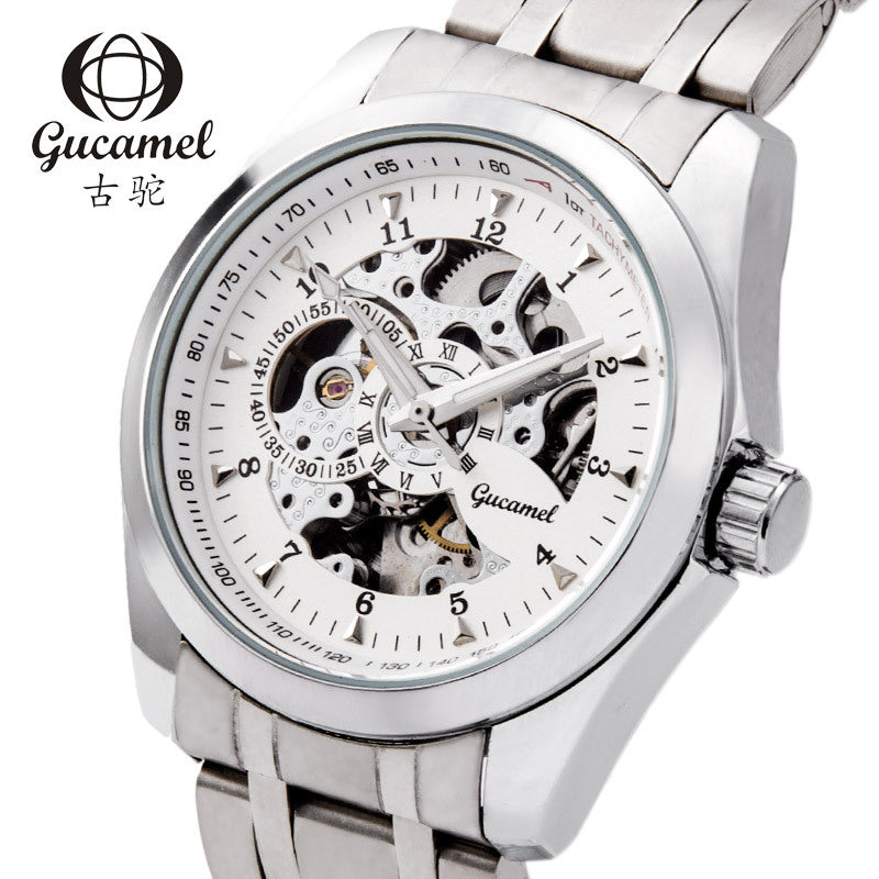 GESMART Men's Skeleton Automatic Mechanical Watch Leather Band Business Fashion