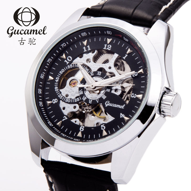 GESMART Men's Skeleton Automatic Mechanical Watch Leather Band Business Fashion