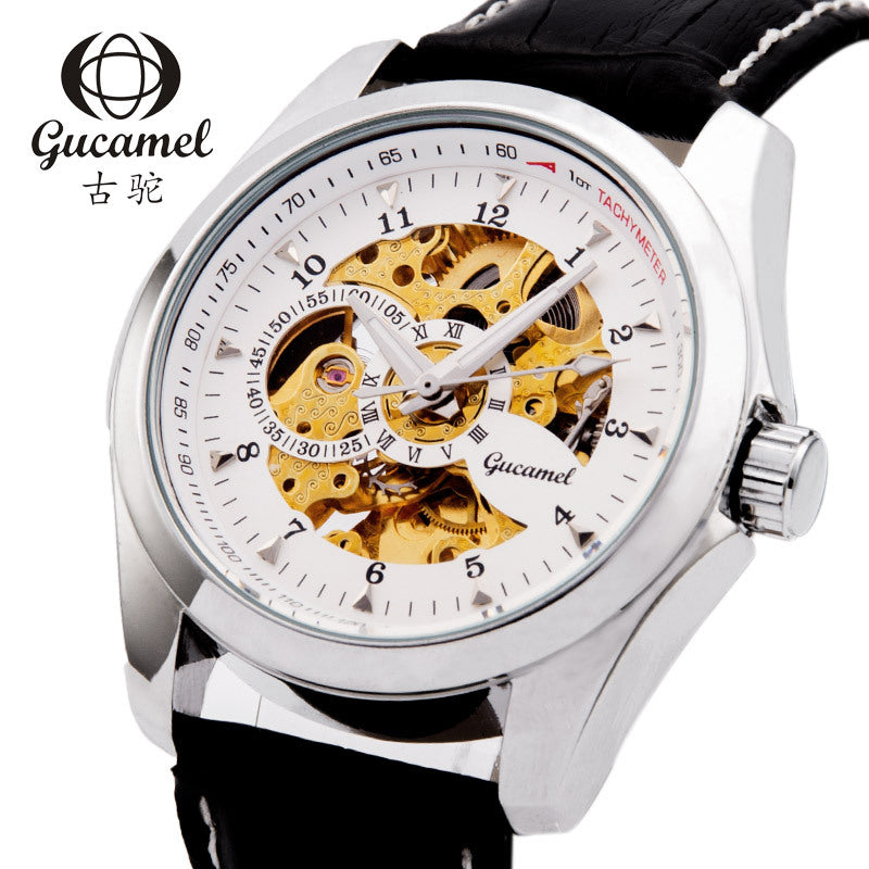 GESMART Men's Skeleton Automatic Mechanical Watch Leather Band Business Fashion