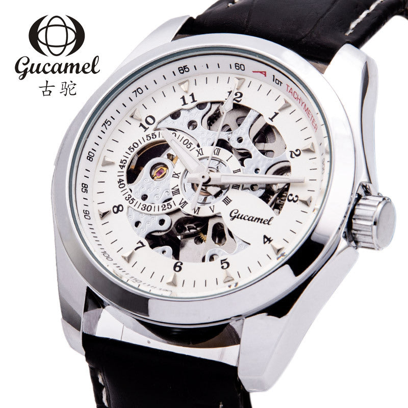 GESMART Men's Skeleton Automatic Mechanical Watch Leather Band Business Fashion