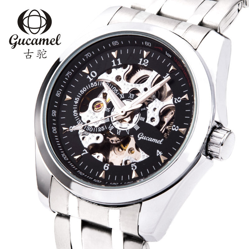 GESMART Men's Skeleton Automatic Mechanical Watch Leather Band Business Fashion