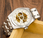 GESMART Men's Skeleton Automatic Mechanical Watch Leather Band Business Fashion