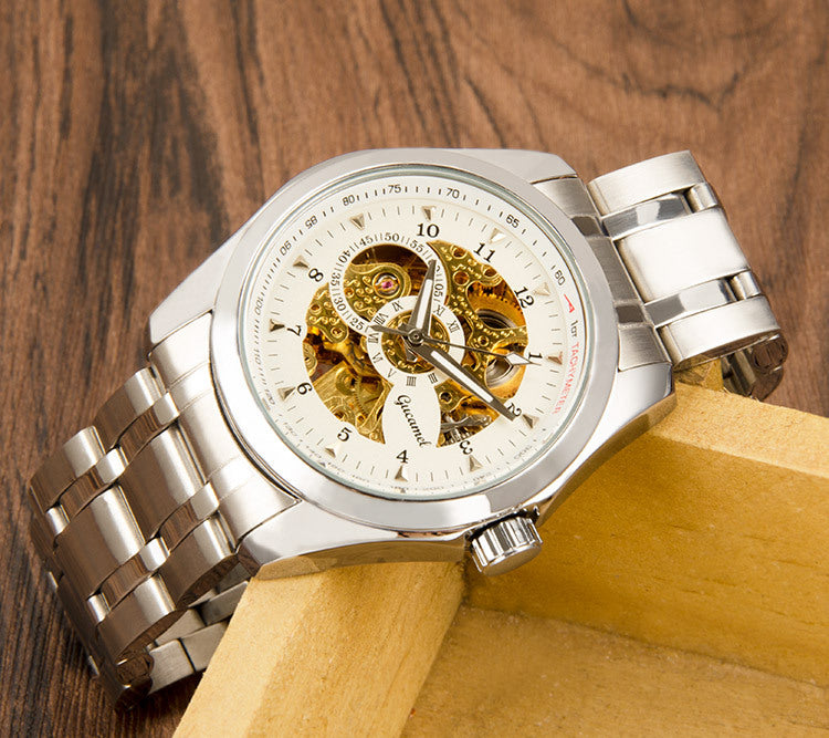 GESMART Men's Skeleton Automatic Mechanical Watch Leather Band Business Fashion