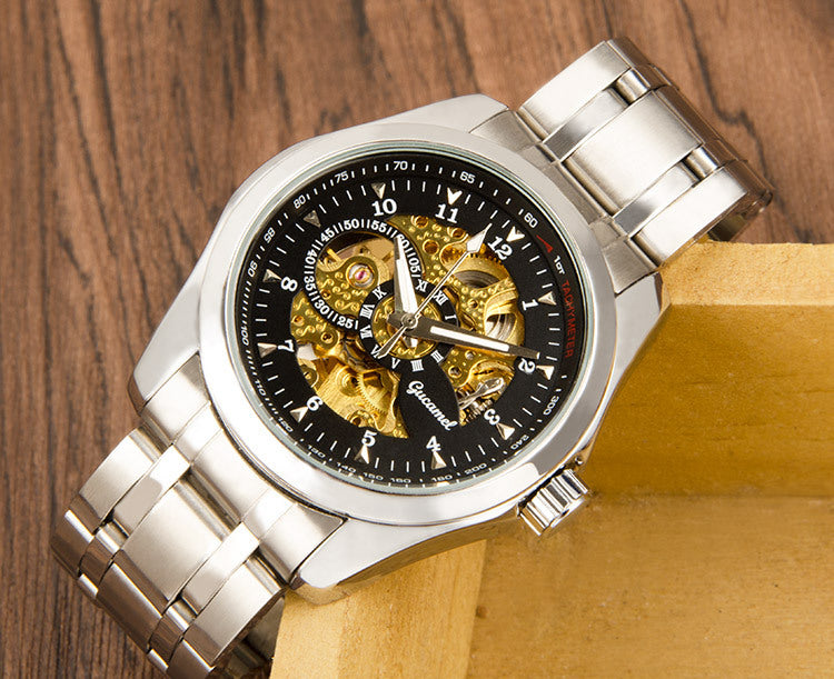 GESMART Men's Skeleton Automatic Mechanical Watch Leather Band Business Fashion